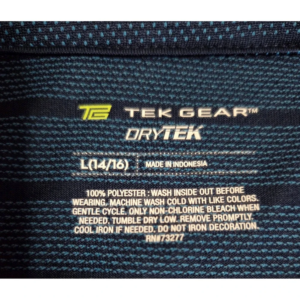 Tek Gear Boys DryTek Striped Polo Shirt Navy Blue Teal Size L 14/16 Activewear
